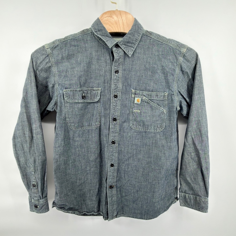 Carhartt Button Up Shirt Mens Large Blue Relaxed Fit Cotton Long Sleeve 102840